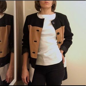 Neutral Colored Jacket. Camel, Black, and Cream.